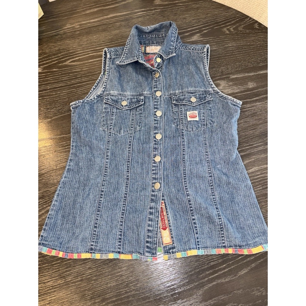 Vintage Buffalo Jean Women Top Size P/S Colorful Trim Sleeveless Button Up
